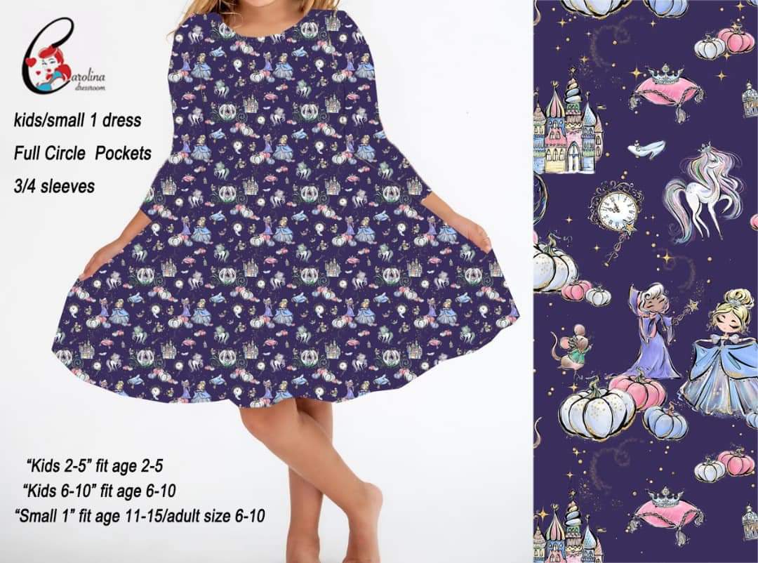 Kids peggy dress - Carriages on purple