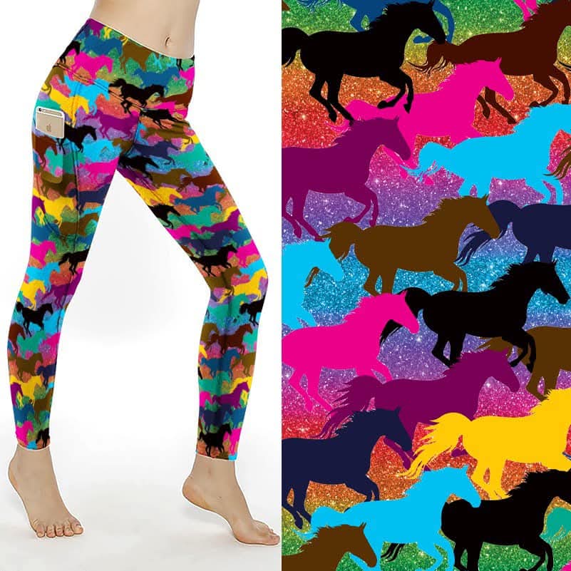 Active Leggings - Rainbow Horses (box 5A)