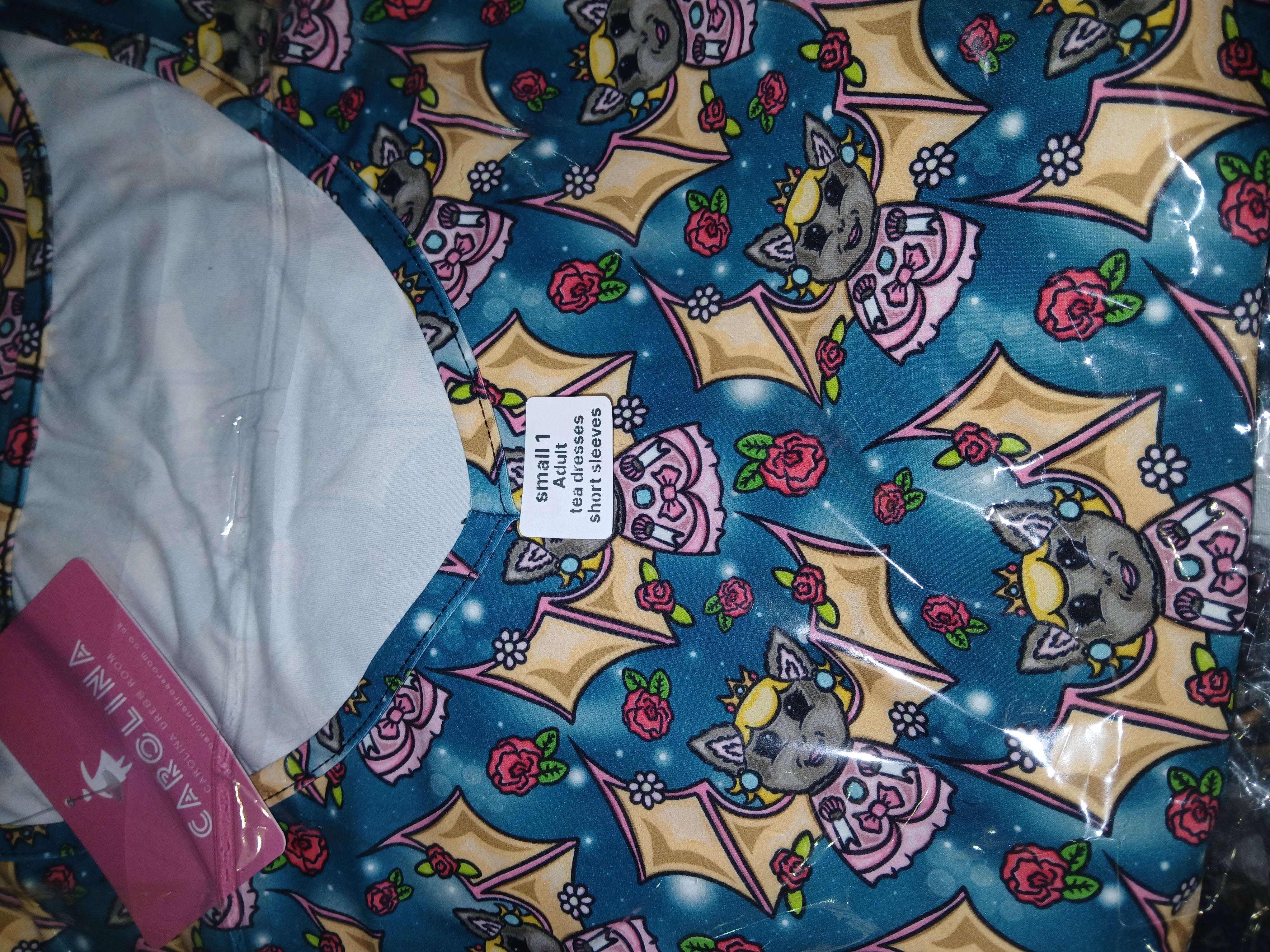 Short Sleeved Tea Dress - Peach Bats (Box 24A)