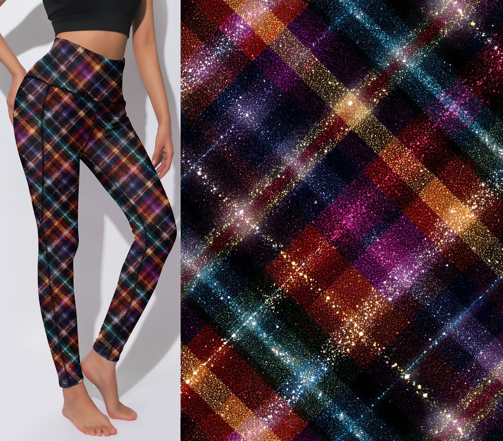 Active leggings - Golden Mix Plaid